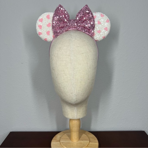 Valentine’s Pink Hearts Sequin Minnie Ears – Disney-Inspired Mouse Ears Headband - Picture 2 of 6